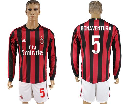 AC Milan #5 Bonaventura Home Long Sleeves Soccer Club Jersey - Click Image to Close